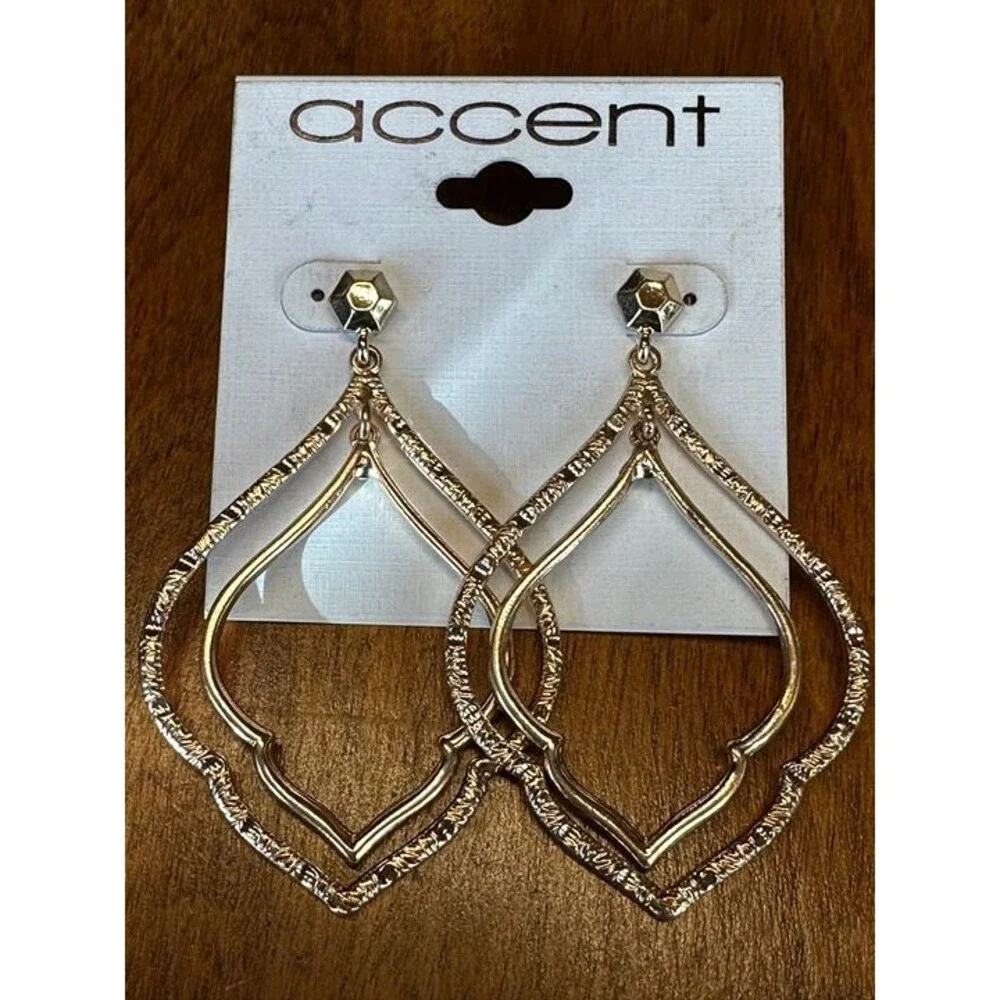 Accent Gold Moroccan Double Hoop Dangle Earrings Boho NWT New Jewelry Gift
